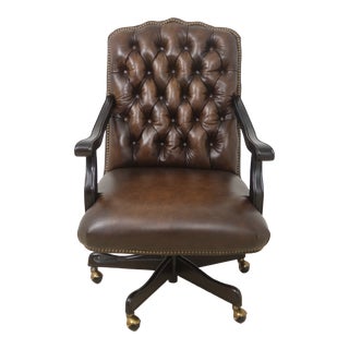 Maitland Smith 116st Brown Leather Office Desk Chair For Sale