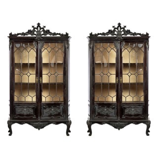 Vintage Portuguese Display Cabinets in Chestnut, Set of 2 For Sale