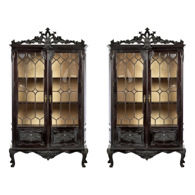 Vintage Portuguese Display Cabinets in Chestnut, Set of 2 For Sale