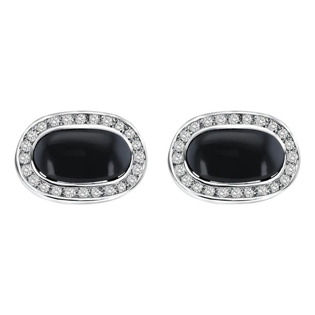 1990s Vintage Diamond & Onyx Cufflinks, 2 Pieces For Sale