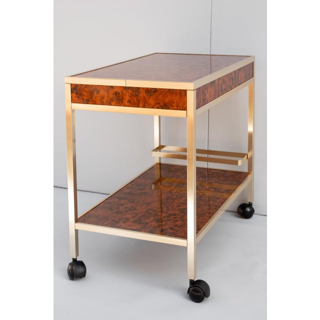 Walnut Burl Bar Cart, 1970s For Sale - Image 3 of 9