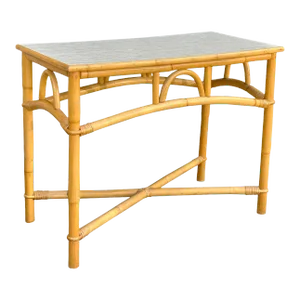 Vintage Coastal Boho Rattan Bamboo Side Table Server Stand