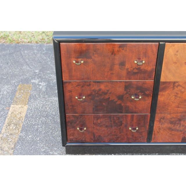 Art Deco Black Lacquer & Burlwood Buffet by Henredon Chairish