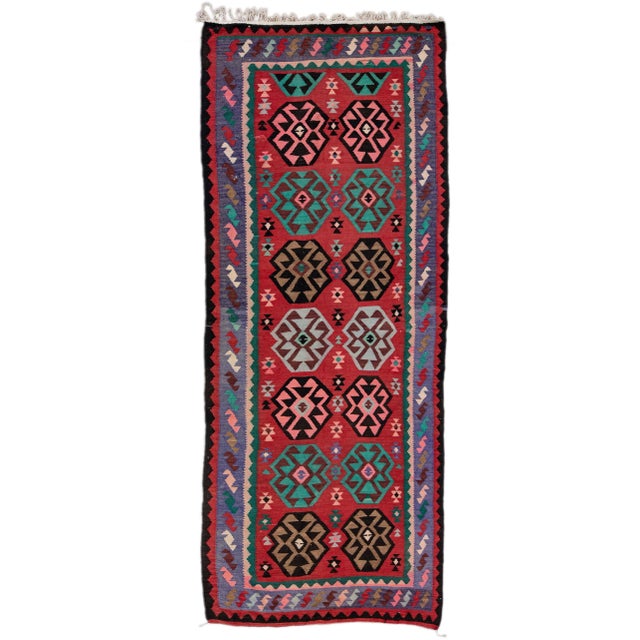 Red 1960s Vintage Turkish Kilim Multicolor Handmade Tribal Wool Runner For Sale - Image 8 of 8