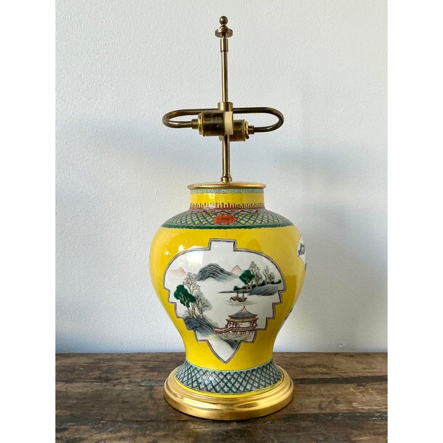 Wood Vintage Asian Glazed Ceramic Pastoral Lamps - A Pair For Sale - Image 7 of 9