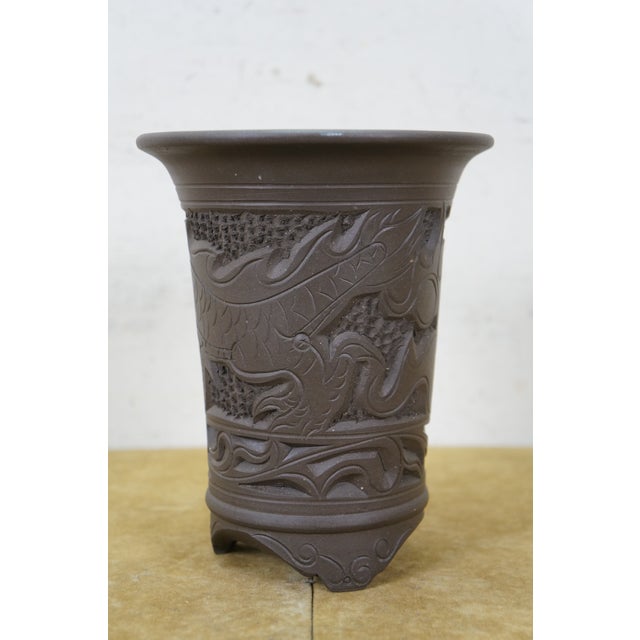 Chinese Ceramic Flower Frog Bonsai Dragon Bud Vase W Cloud Feet 7" For Sale - Image 4 of 18