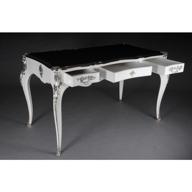 Vintage Writing Desk in High Gloss White and Silver For Sale - Image 11 of 18