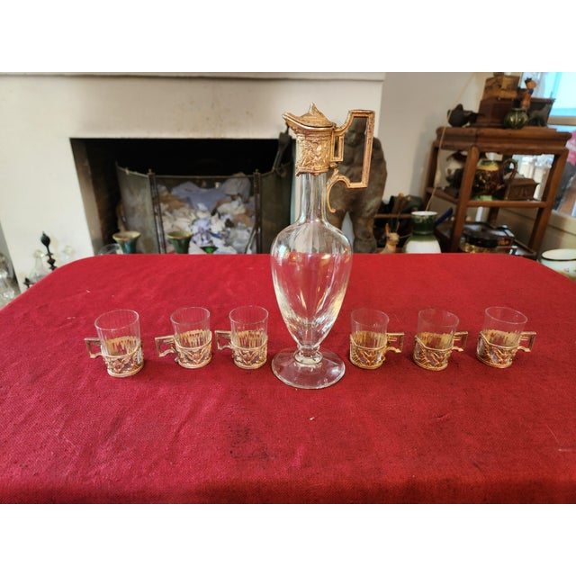 Glass Bronze and Crystal Liqueur Service, 19th Century, Set of 7 For Sale - Image 7 of 7