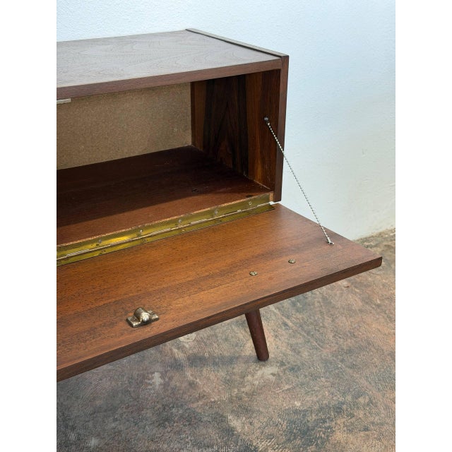 Walnut Entry Console Table With Drop-Down Storage Compartment Vintage Mid-Century Modern 1960s For Sale - Image 11 of 13