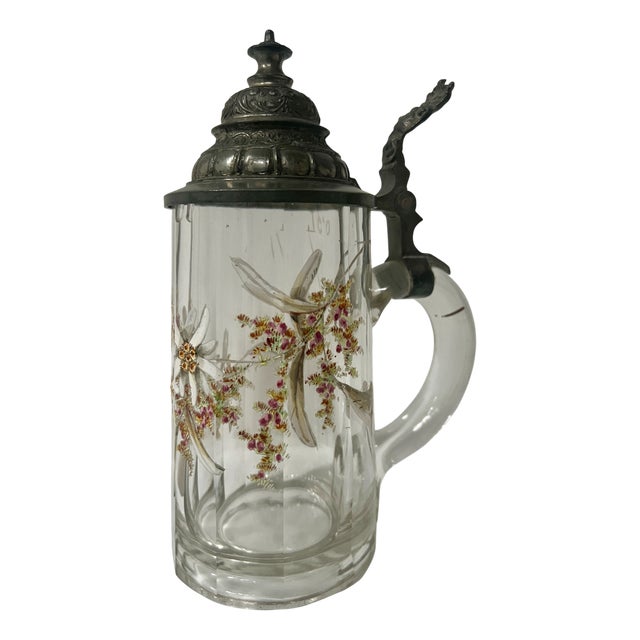 Covered Beer Mug in Enameled Glass For Sale
