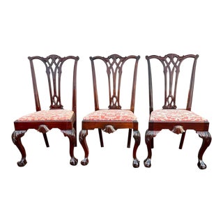 20th Century Chippendale Carved Ball and Claw Feet Mahogany Dining Chairs - Set of 3 For Sale