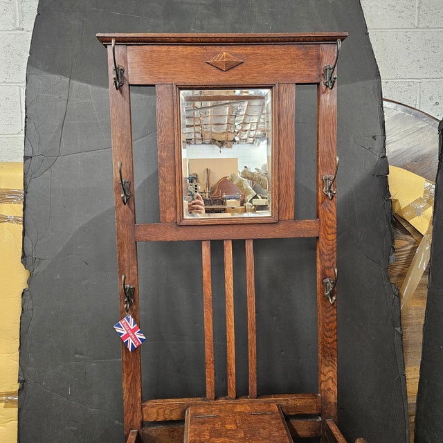 Arts & Crafts Early 20th Century Oak Arts and Crafts Hallstand With Mirror For Sale - Image 3 of 9