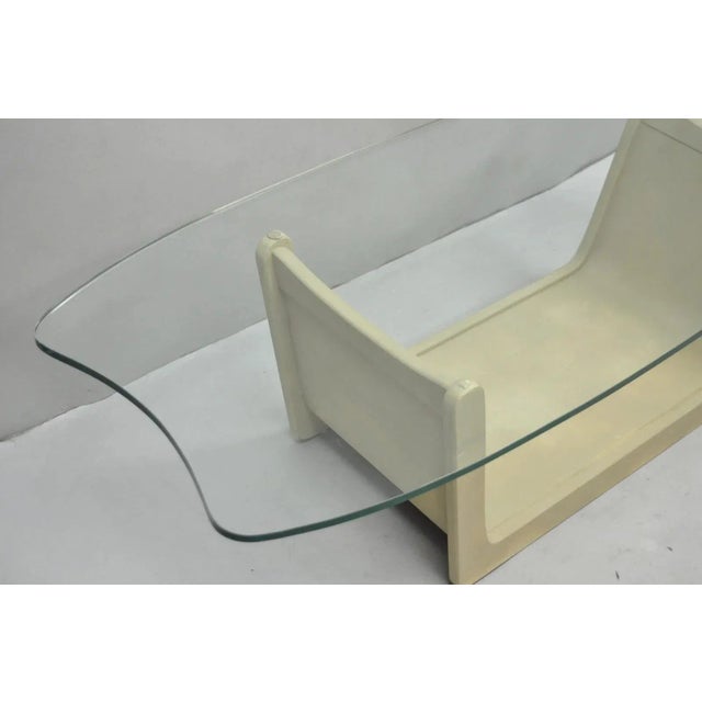 Mid-Century Modern Vintage Mid Century Modern Painted Walnut Waterfall Base Glass Top Coffee Table For Sale - Image 3 of 15