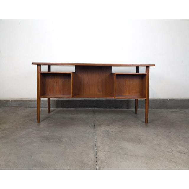 1960s Danish Modern Floating Top Teak Desk Attributed to Johannes Sorth for Bornholm Møbelfabrik For Sale - Image 4 of 18