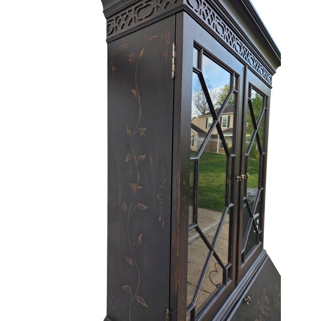 1990s Ethan Allen Newport Liliana Secretary Writing Desk Hutch Display Chinoiserie For Sale - Image 16 of 18