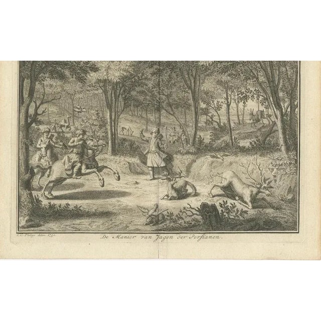 Persian Hunting Scene – 18th-Century Engraving of Archery and Game by J.C. Philips, 1754 This dynamic and finely detailed...