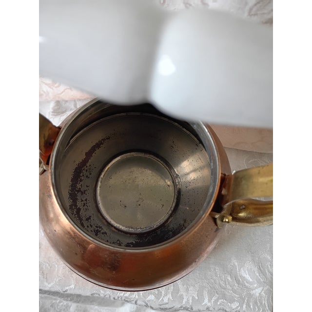 Mid 20th Century Mediterranean Rustic Copper Tea Kettle With White Ceramic Handle For Sale - Image 4 of 5