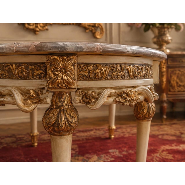 French 1980 French Artisan Louis XVI White Beech Marble Coffee Table For Sale - Image 3 of 12