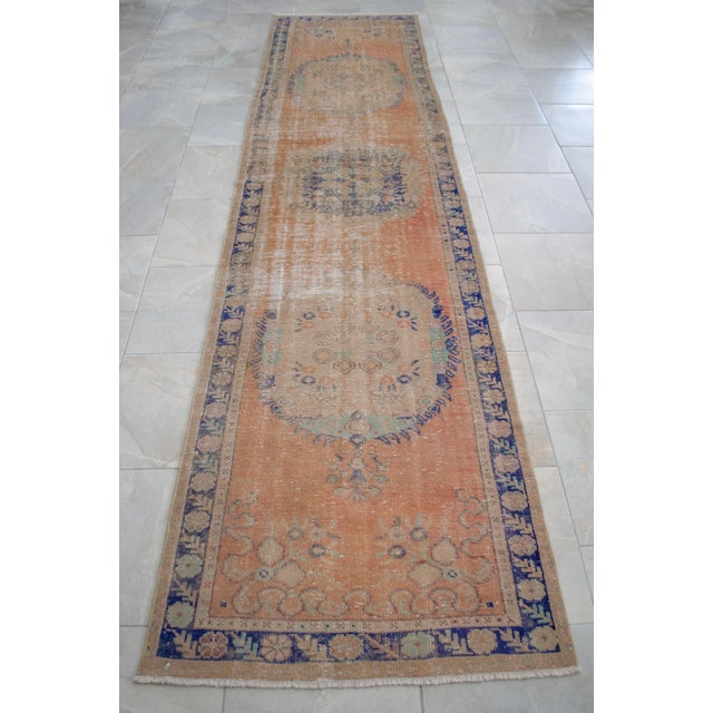 Distressed Oushak Runner Rug - Hand Knotted Hallway Decor - 2'11″ X 12' For Sale - Image 6 of 11