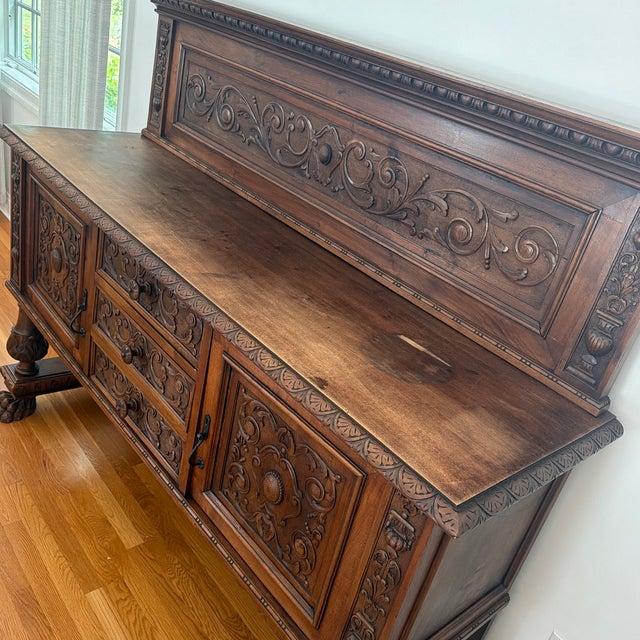 Antique American Renaissance Revival Carved Oak Sideboard Buffet, Circa 1890–1910 For Sale - Image 9 of 9