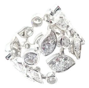 Cartier Diamond Leaf Wide White Gold Band Ring, Size 6.25