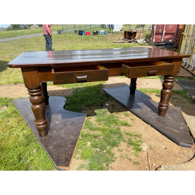This Vintage Rustic Farmhouse Dining Table with Two Benches is an authentic antique piece from the 1920-1949 time period,...