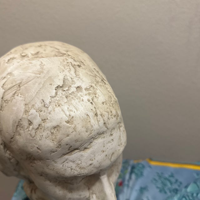 Early 20th Century Hand-Sculpted Figurative Plaster Bust on Wooden Base For Sale - Image 12 of 12