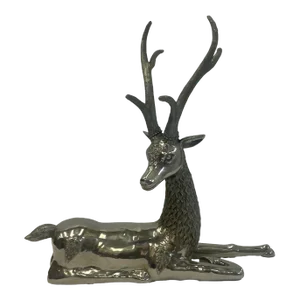 Large Nickel Plated Cast Brass Deer Sculpture