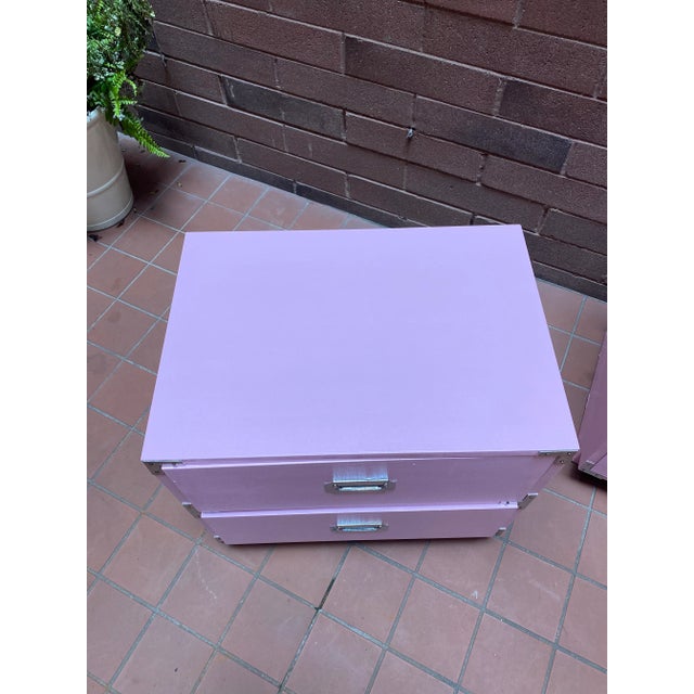Campaign Dixie Furniture Pink Campaign Campaigner Nightstand 1970s For Sale - Image 3 of 10