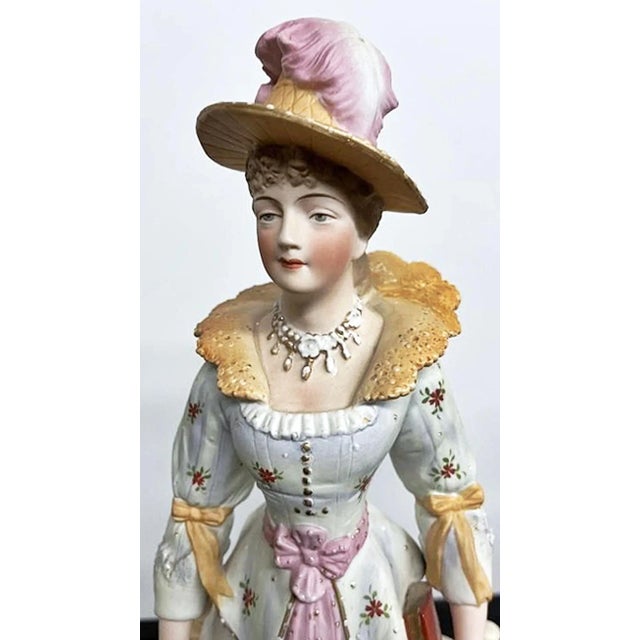 Ceramic 19th Century French Dandy Man And Woman Figurines- a Pair For Sale - Image 7 of 10