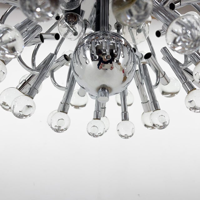 Italian Space Age Chrome and Crystal Glass Chandelier, 1970s For Sale - Image 9 of 14