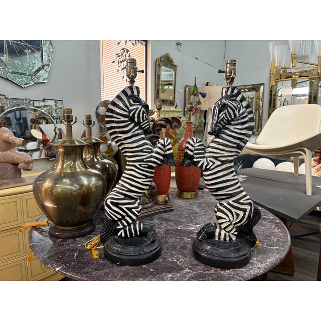 1950s Hollywood Regency Plaster Zebra Lamps - a Pair For Sale - Image 13 of 13