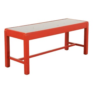 Wooden Side Table with Red Lacquer Black Glass Top For Sale