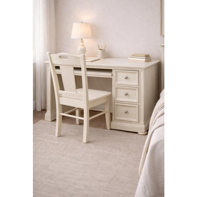 Cream Painted Writing Desk With Pull-Out Keyboard Tray and Solid Wood Chair, Late 20th Century For Sale - Image 9 of 9