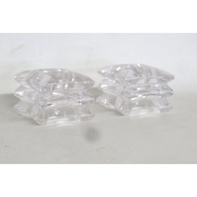 Lead Crystal 3 Tiered Star Shaped Candle Stick Holders Pair of Two 4830b For Sale - Image 4 of 14