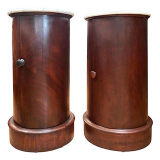 A Matched Set of 19th-Century English Mahogany Cylinder Cabinets With Marble Tops For Sale