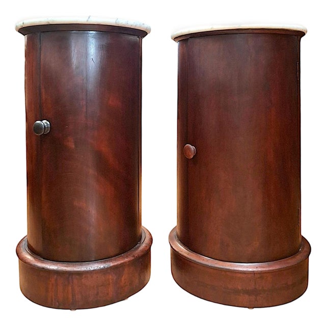 A Matched Set of 19th-Century English Mahogany Cylinder Cabinets With Marble Tops For Sale