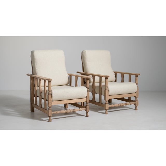 Pair of French Oak Reclining Armchairs with Bouclé Upholstery, Antique, France, Circa 1940 For Sale - Image 16 of 17