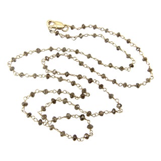 1990s 18k Gold Hand Wired Salt and Pepper Diamond Faceted Bead Necklace For Sale