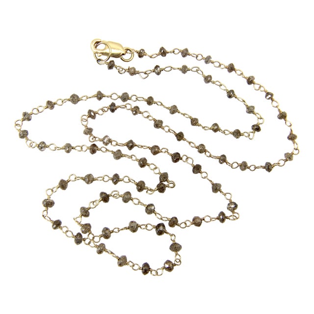 1990s 18k Gold Hand Wired Salt and Pepper Diamond Faceted Bead Necklace For Sale