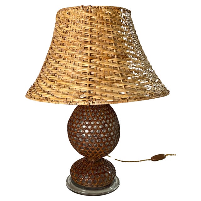 Rattan and Glass table lamp. It has been made in England Circa 1940. Brown color. The plug is to be changed Depth 15 Large...