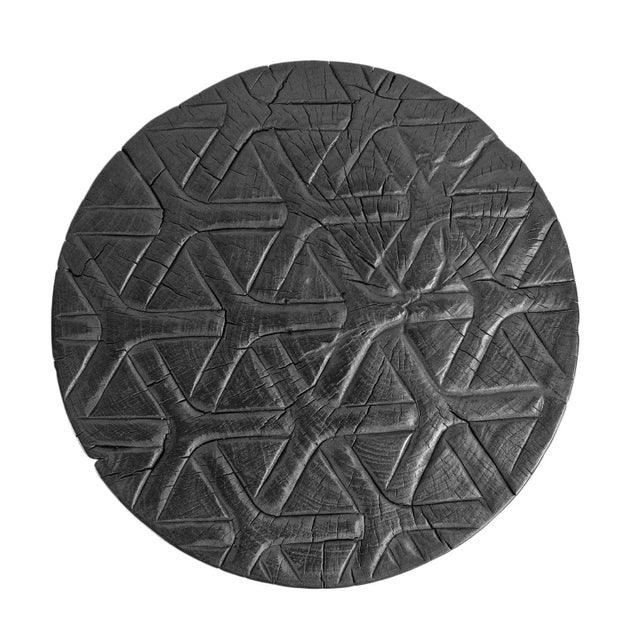 2020s Ebony Gumdrop Acacia Wood Cane Print Stool For Sale - Image 5 of 9