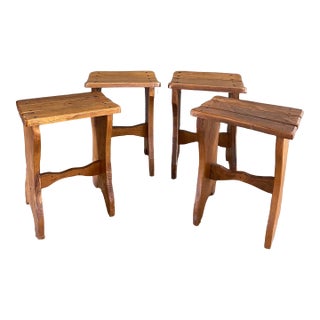 Pair of Slatted British Pub Low Stools For Sale