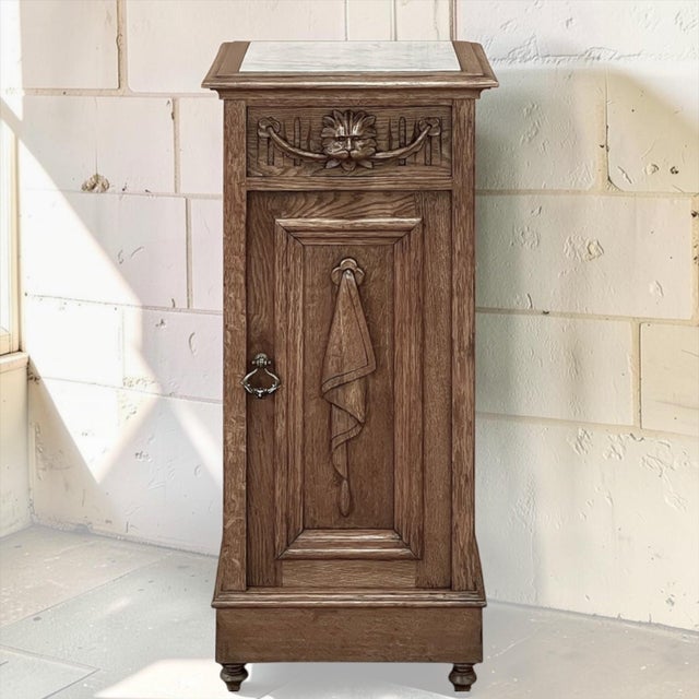 Rustic European Rustic Antique Neoclassical Marble Top Nightstand ~ Pedestal For Sale - Image 3 of 18