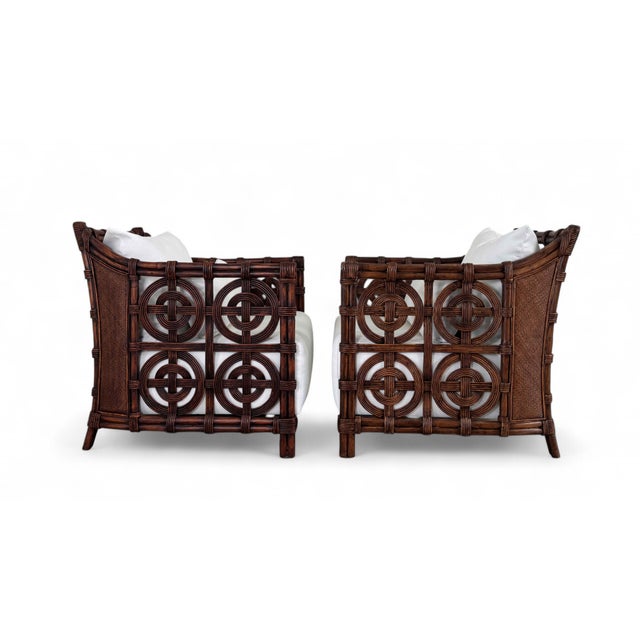 Wood Organic Modern Rattan Lounge Chairs With Unique Circular Design, a Pair For Sale - Image 7 of 18