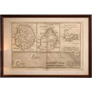 Map of French Indian Ocean Islands Bourbon, Isle De France & Rodrigues by Bonne, 1780s For Sale
