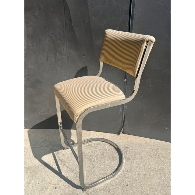 Set of 4 1970s Milo Baughman Style Modernist Chrome Bar Stools by Cal-Style – Project Set For Sale - Image 12 of 17