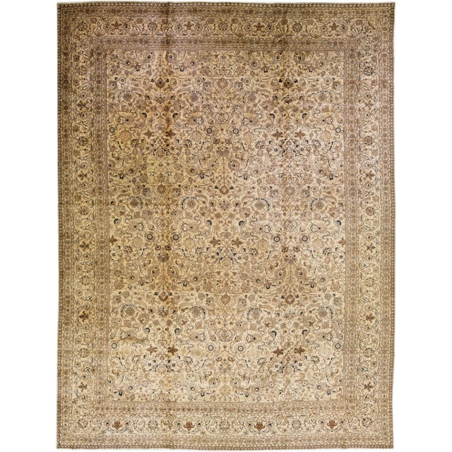 Beige 1900s Oversize Antique Tabriz Beige & Brown Handmade Floral Persian Wool Rug For Sale - Image 8 of 8