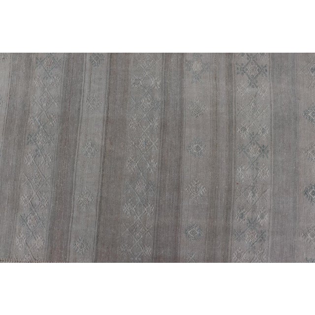 Mid 20th Century Vintage Turkish Square Kilim Rug in Soft Pastel Tones With Intricate Patterns 11'0 X 12'0 For Sale - Image 5 of 10