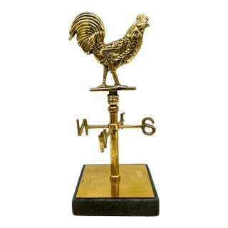 Vintage English Solid Brass Rooster Weathervane on Slate Base by Thomas Blakemore, 1981 - English Country, Farmhouse, Rustic, Americana For Sale